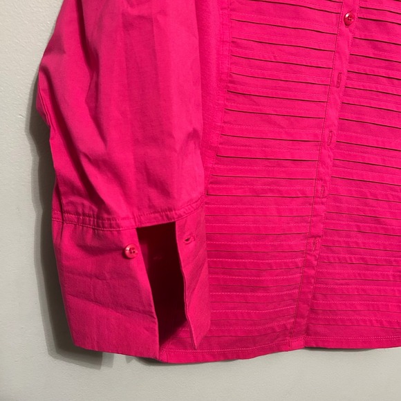 Investments Petite Button Down Shirt PXL Pink Pleated Detail 3/4 Sleeve Career - Picture 7 of 8